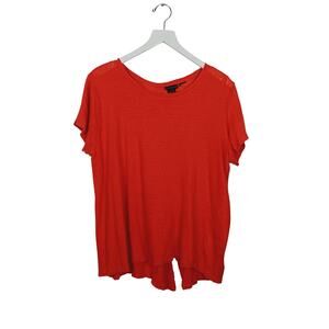 TAHARI Sweater 100% Linen Vermilion Short Sleeves Asymm Button-Back - Large